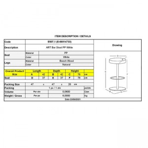 ART Σκαμπό BAR, Ξύλο Φυσικό, PP Άσπρο 42x42x78cm 