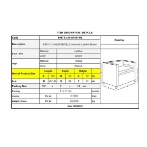 CHESTERFIELD 689 Πολυθρόνα Σαλονιού - Καθιστικού, Δέρμα, Απόχρωση Καφέ 103x92x72cm