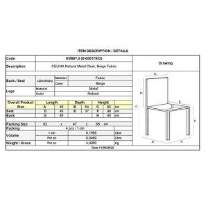 CELINA Καρέκλα Μέταλλο Βαφή Φυσικό, Ύφασμα Μπεζ 45x54x85cm