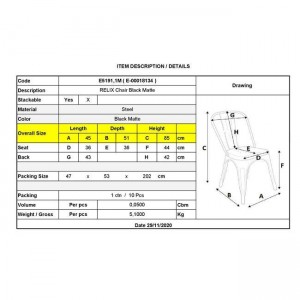 RELIX Καρέκλα-Pro, Στοιβαζόμενη, Μέταλλο Βαφή Μαύρο Matte 45x51x85cm