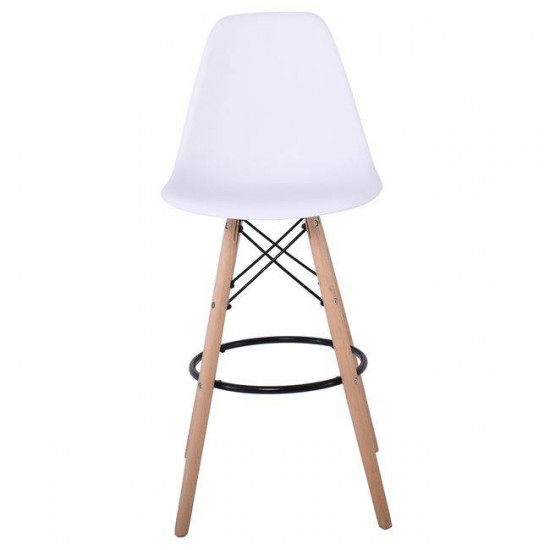 ART Wood Σκαμπό BAR με Πλάτη, Πόδια Οξιά Φυσικό, PP Άσπρο 47x54x71/109cm