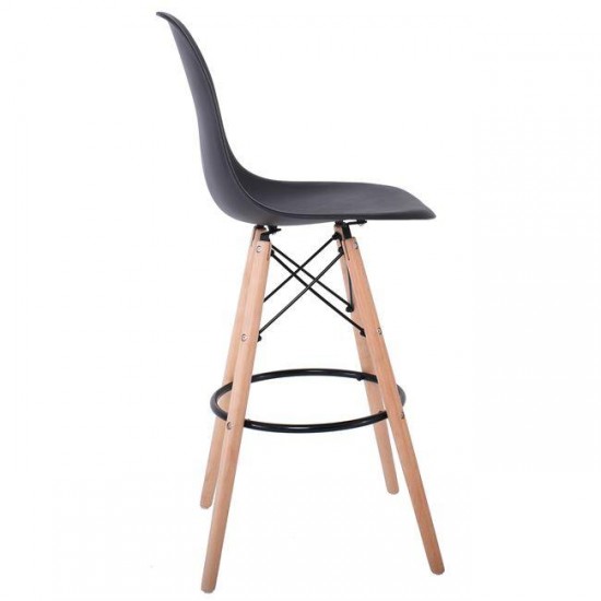 ART Wood Σκαμπό BAR με Πλάτη, Πόδια Οξιά Φυσικό, PP Μαύρο 47x54x71/109cm