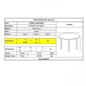 NIRVANA Τραπέζι Τραπεζαρίας Κουζίνας, Καρυδί Φ106x75cm