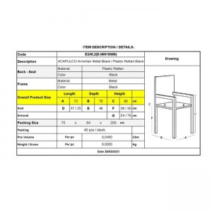 ACAPULCO Πολυθρόνα Μέταλλο Βαφή Μαύρο, Rattan Μαύρο 73x76x89cm