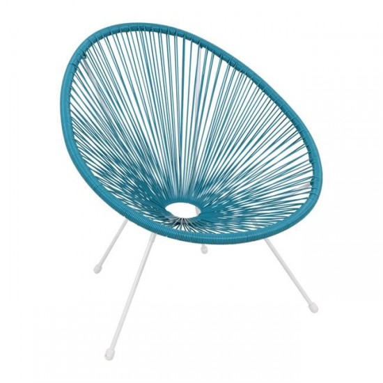 ACAPULCO Set Κήπου - Βεράντας: Τραπέζι + 2 Πολυθρόνες Μέταλλο Άσπρο / Rattan Μπλε