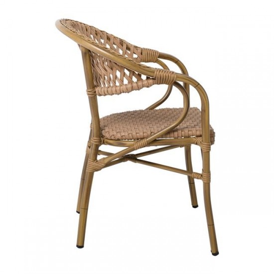 VEGERA Rattan Πολυθρόνα Dining Αλουμίνιο Φυσικό, Wicker Φυσικό, Στοιβαζόμενη 57x59x84cm