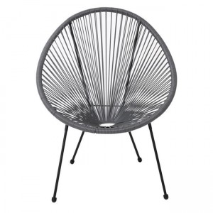 ACAPULCO Πολυθρόνα Μέταλλο Βαφή Μαύρο, Rattan Γκρι 73x76x89cm
