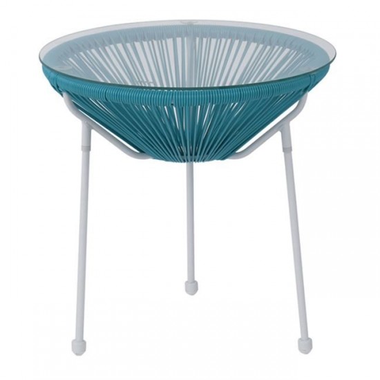 ACAPULCO Set Κήπου - Βεράντας: Τραπέζι + 2 Πολυθρόνες Μέταλλο Άσπρο / Rattan Μπλε