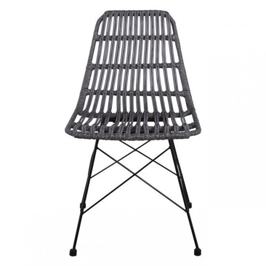 SALSA Καρέκλα Κήπου Βεράντας Μέταλλο Βαφή Μαύρο, Wicker Γκρι 48x59x80cm