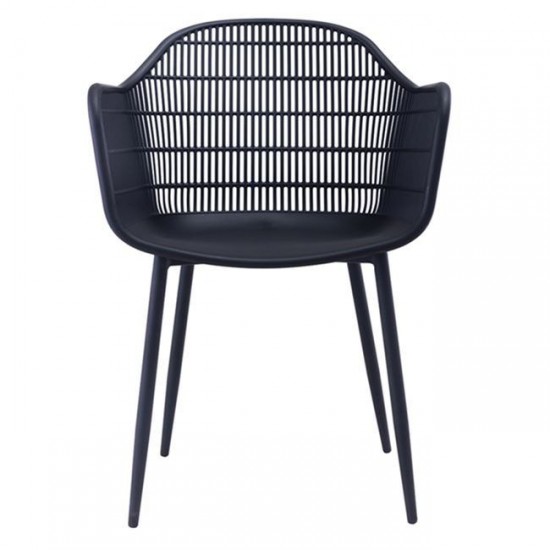 BERRY Πολυθρόνα Μέταλλο Βαφή Μαύρο, PP-UV Μαύρο 58x58x85cm
