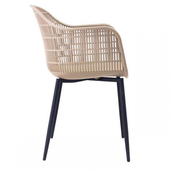 BERRY Πολυθρόνα Μέταλλο Βαφή Μαύρο, PP-UV Tortora 58x58x85cm