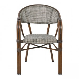 VEGERA Πολυθρόνα Dining Αλουμίνιο Βαφή Καρυδί Textilene Μπεζ, Στοιβαζόμενη 57x58x83cm