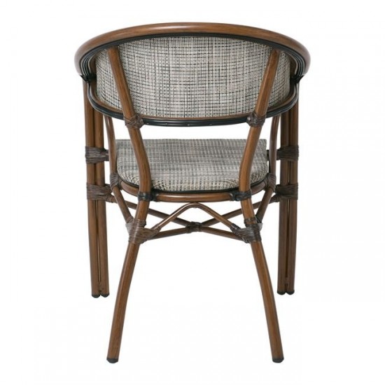 VEGERA Πολυθρόνα Dining Αλουμίνιο Βαφή Καρυδί Textilene Μπεζ, Στοιβαζόμενη 57x58x83cm