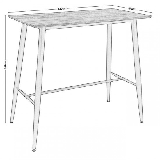 LAVIDA Τραπέζι BAR Μέταλλο Βαφή Μαύρο, Επιφάνεια Απόχρωση Antique Oak 120x60x106cm