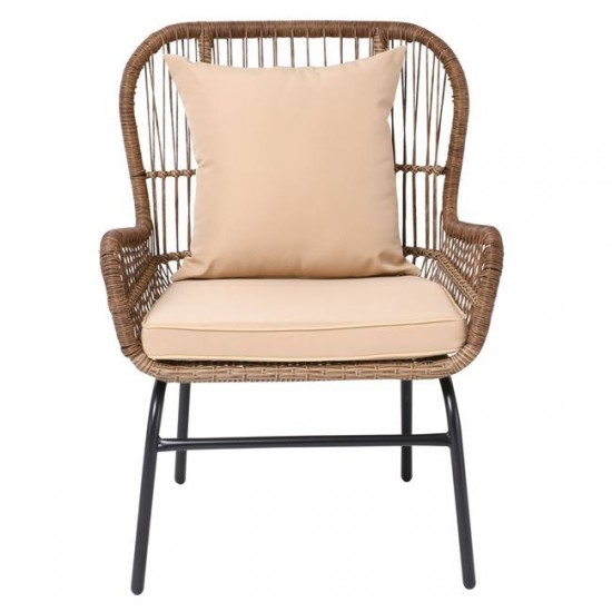 SALSA MAX Πολυθρόνα Μέταλλο Βαφή Μαύρο, Wicker Φυσικό, Μαξιλάρι Μπεζ 64x69x89cm