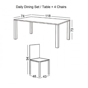 DAILY Set Τραπεζαρία Ξύλινη Σαλονιού - Κουζίνας: Τραπέζι + 4 Καρέκλες / Άσπρο - Φυσικό