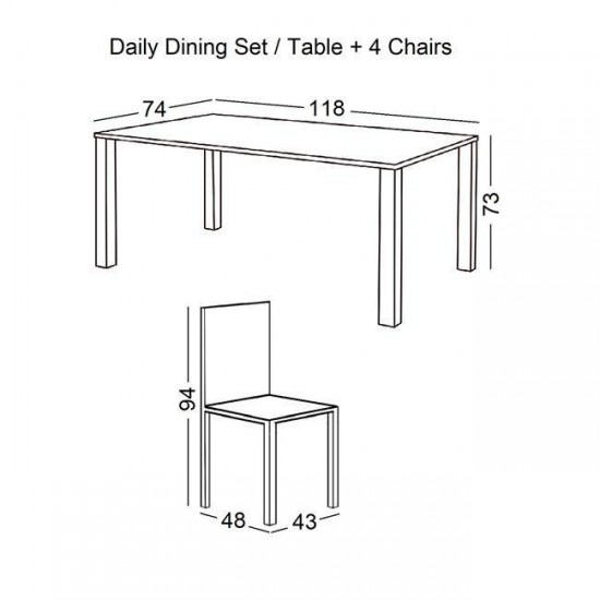 DAILY Set Τραπεζαρία Ξύλινη Σαλονιού - Κουζίνας: Τραπέζι + 4 Καρέκλες / Άσπρο - Φυσικό