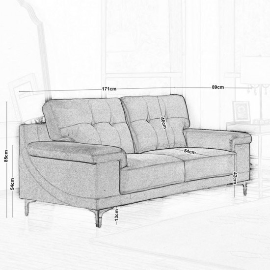 NOTE Kαναπές Σαλονιού - Καθιστικού 2Θέσιος, Ύφασμα Ανοιχτό Γκρι 171x89x85cm