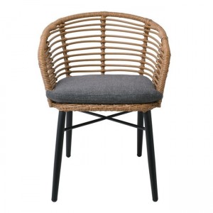 SALSA Πολυθρόνα Στοιβαζόμενη, Αλουμίνιο Βαφή Μαύρο,Wicker Φυσικό, Μαξιλάρι Γκρι 57x63x74cm