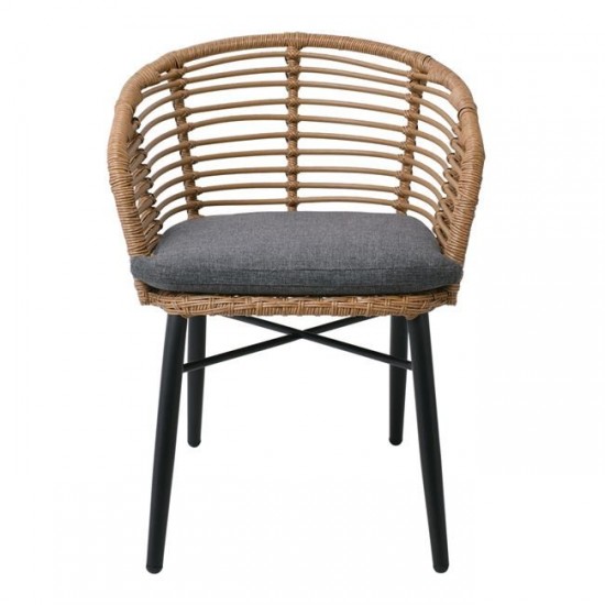 SALSA Πολυθρόνα Στοιβαζόμενη, Αλουμίνιο Βαφή Μαύρο,Wicker Φυσικό, Μαξιλάρι Γκρι 57x63x74cm