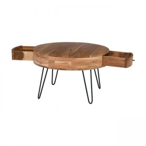 KARIM ΤΡΑΠΕΖΑΚΙ ΣΑΛΟΝΙΟΥ ΑΚΑΚΙΑ ΦΥΣΙΚΟ, ΜΕΤΑΛΛΟ ΜΑΥΡΟ Φ70x42cm 