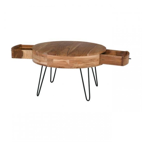 KARIM ΤΡΑΠΕΖΑΚΙ ΣΑΛΟΝΙΟΥ ΑΚΑΚΙΑ ΦΥΣΙΚΟ, ΜΕΤΑΛΛΟ ΜΑΥΡΟ Φ70x42cm