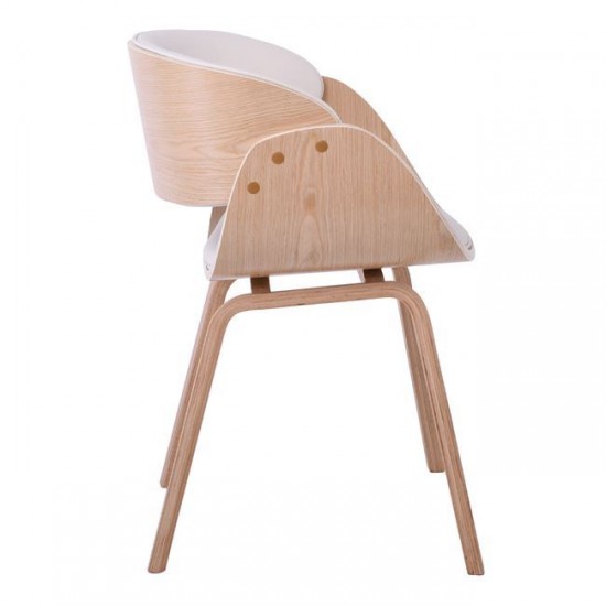 JOY-W Πολυθρόνα Τραπεζαρίας Φυσικό, Pu Άσπρο 57x55x80cm