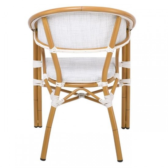 VEGERA Πολυθρόνα Dining Αλουμίνιο Βαφή Φυσικό Textilene Εκρού, Στοιβαζόμενη 57x58x83cm