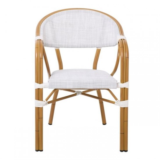 VEGERA Πολυθρόνα Dining Αλουμίνιο Βαφή Φυσικό Textilene Εκρού, Στοιβαζόμενη 57x58x83cm