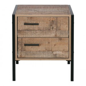 PALLET-W Κομοδίνο με 2 Συρτάρια Μέταλλο Βαφή Μαύρο - Antique Oak 44x40x50cm