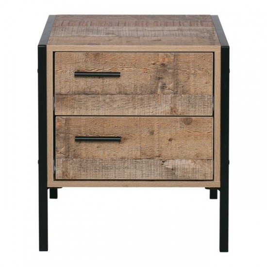 PALLET-W Κομοδίνο με 2 Συρτάρια Μέταλλο Βαφή Μαύρο - Antique Oak 44x40x50cm