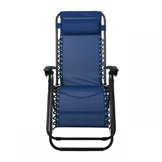 SUPER RELAX Πολυθρόνα με Υποπόδιο Μεταλλική Ανθρακί/Textilene Μπλε