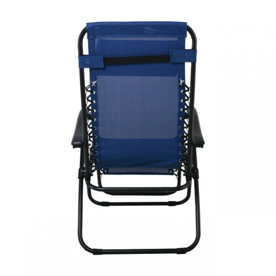 SUPER RELAX Πολυθρόνα με Υποπόδιο Μεταλλική Ανθρακί/Textilene Μπλε