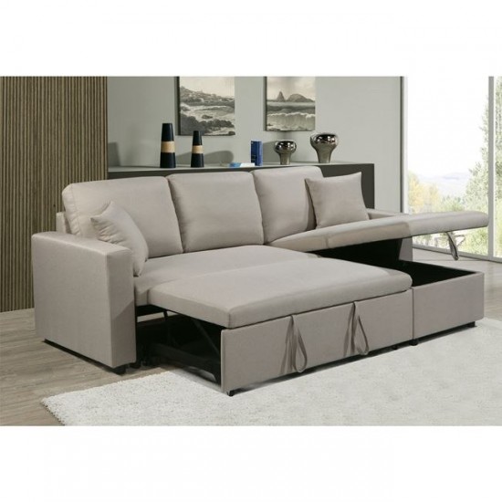 MONTREAL Καναπές - Κρεβάτι Γωνία Αναστρέψιμη με Χώρο Αποθήκευσης, Ύφασμα Μπεζ 223x146/80x72cm