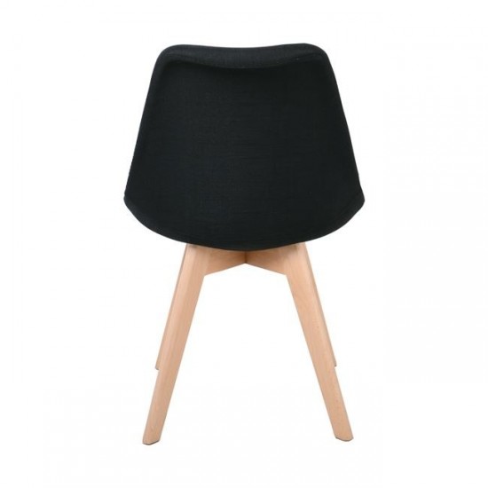 MARTIN Καρέκλα Οξιά Φυσικό, Ύφασμα Μαύρο, Μονταρισμένη Ταπετσαρία 49x57x82cm