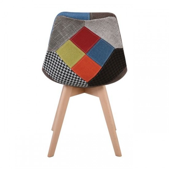 MARTIN Καρέκλα Ξύλο PP, Ύφασμα Patchwork 49x57x82cm