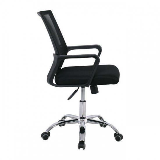 BF2110 Πολυθρόνα Γραφείου Μέταλλο Χρώμιο, Mesh Μαύρο 58x60x94/104cm