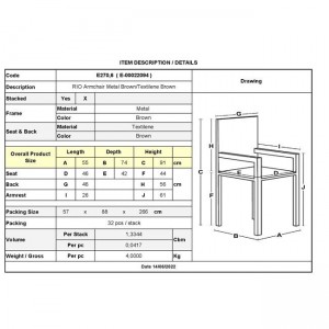RIO Πολυθρόνα Κήπου-Βεράντας, Μέταλλο Βαφή Καφέ, Τextilene Καφέ, Στοιβαζόμενη 55x74x91cm