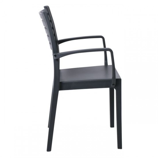 OLIMPIA Πολυθρόνα Τραπεζαρίας Κήπου Στοιβαζόμενη, PP - UV Protection, Απόχρωση Ανθρακί 54x52x86cm