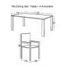 RIO Set Τραπεζαρία Βεράντας - Κήπου: Τραπέζι 120x70cm + 4 Πολυθρόνες H89cm Μέταλλο Καφέ, Textilene Καφέ