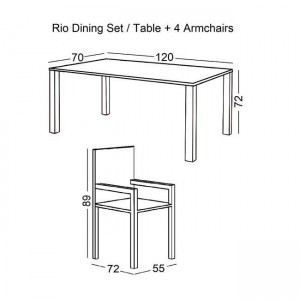 RIO Set Τραπεζαρία Βεράντας - Κήπου: Τραπέζι 120x70cm + 4 Πολυθρόνες H89cm Μέταλλο Καφέ, Textilene Καφέ
