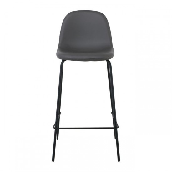 CELINA Σκαμπό BAR Μεσαίου Ύψους, Κάθισμα H.67cm, Μέταλλο Βαφή Μαύρο, Pvc Γκρι 47x51x67/97cm