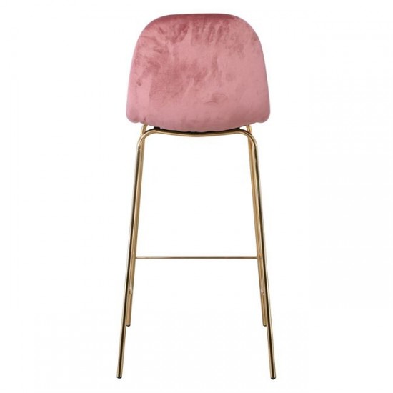 CELINA Σκαμπό BAR με Πλάτη, Βάση Χρώμιο Χρυσό, Ύφασμα Velure Απόχρωση Antique Pink 47x51x77/107cm