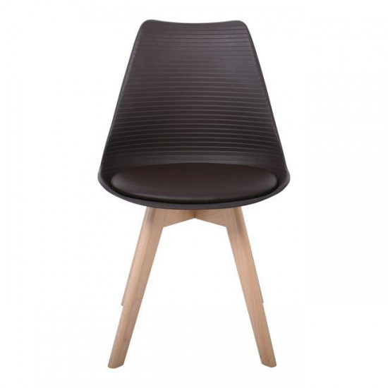 MARTIN STRIPE Καρέκλα Ξύλινο Πόδι, PP Καφέ 49x56x82cm