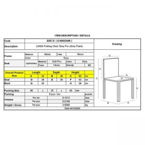 LINDA Καρέκλα Πτυσσόμενη Βαφή Γκρι, Pvc Γκρι 43x46x80cm