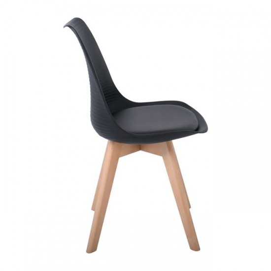 MARTIN STRIPE Καρέκλα Ξύλινο Πόδι, PP Μαύρο 49x56x82cm