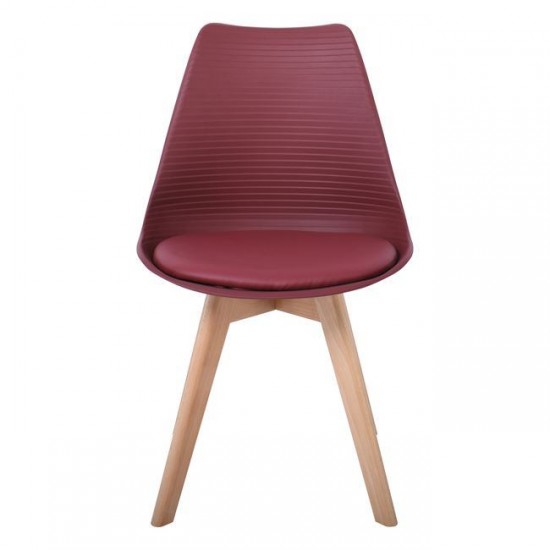 MARTIN STRIPE Καρέκλα Ξύλινο Πόδι, PP Μπορντώ 49x56x82cm