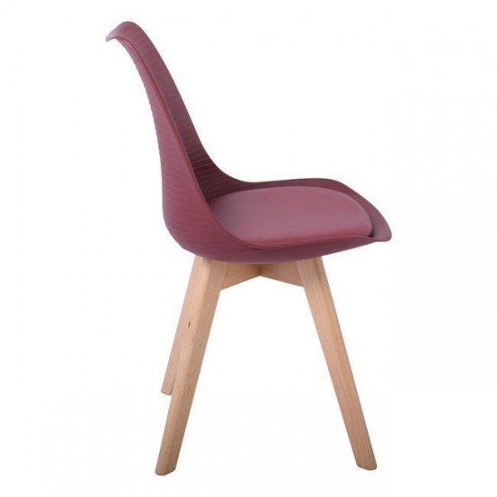 MARTIN STRIPE Καρέκλα Ξύλινο Πόδι, PP Μπορντώ 49x56x82cm