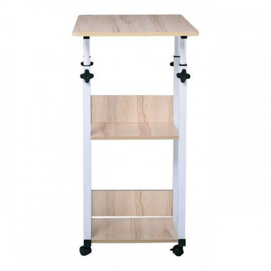 LIFT Βοηθητικό Τραπεζάκι Μέταλλο Βαφή Άσπρο, Melamine Απόχρωση Maple