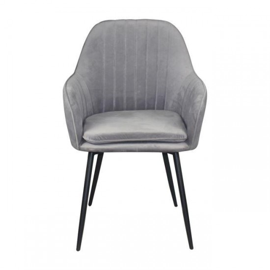 VALERY Πολυθρόνα Μέταλλο Βαφή Μαύρο, Ύφασμα Velure, Απόχρωση Γκρι 55x61x87cm